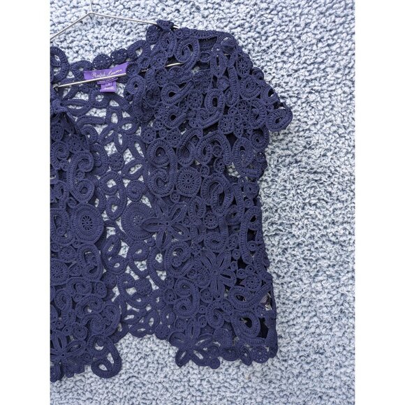 Ralph Lauren Purple Label Hand Crochet Floral Balero Size S Cardigan Formal Blue - Picture 4 of 12